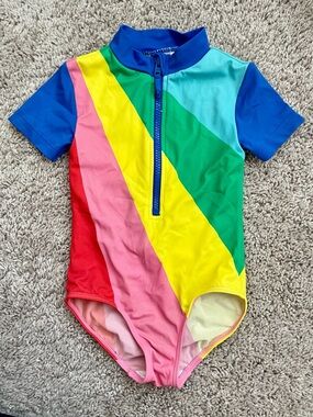 Boden Rainbow Short Sleeve One Piece Swimsuit